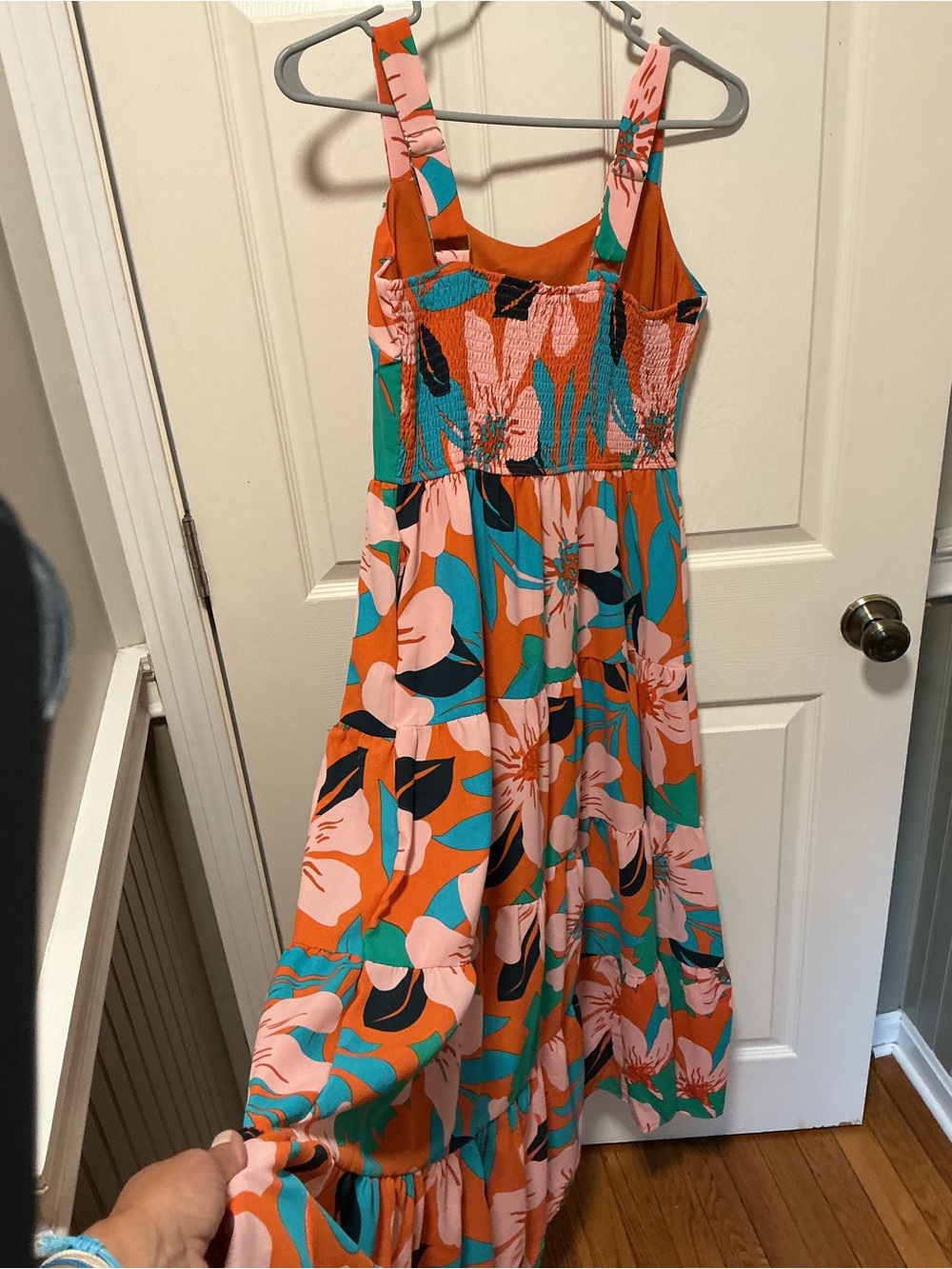 PrettyGarden Floral Tiered Maxi Dress Medium  Tropical Smocked Back Pockets - Picture 7 of 12